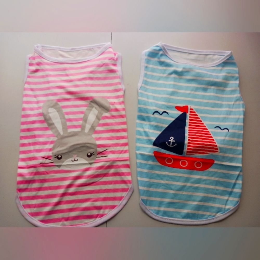 Striped Pet Shirts with Bunny and Sailboat Designs XL